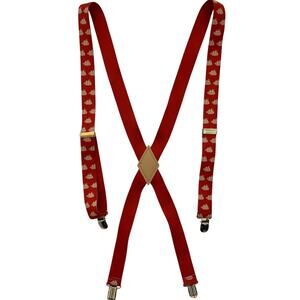 Vtg Old Spice Unisex Suspenders Ship Pattern All Over Classic Y Back Red White